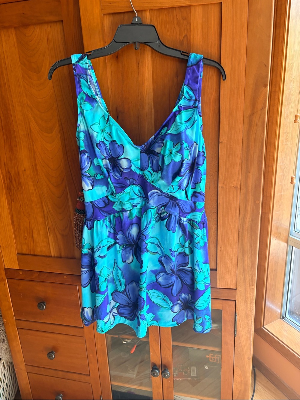 Maxine of Hollywood Vibrant Blue & Teal Floral Swimsuit with Skirt